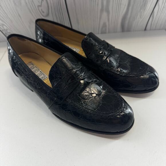 Vintage Womens Saks Fifth Avenue Folio Black Genuine Crocodile Loafer, Sz. 6.5M - Picture 1 of 6